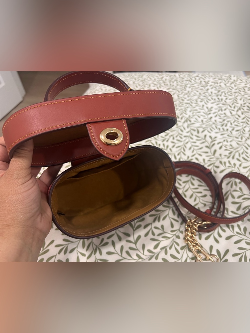 Coach Strawberry Print Signature Mini Top-Handle Bag in Red and Brown - Picture 6 of 8